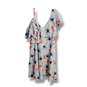 Lost Ink Asymetric Flutter Sleeve Blue Floral Fit & Flare Dress Size 4X